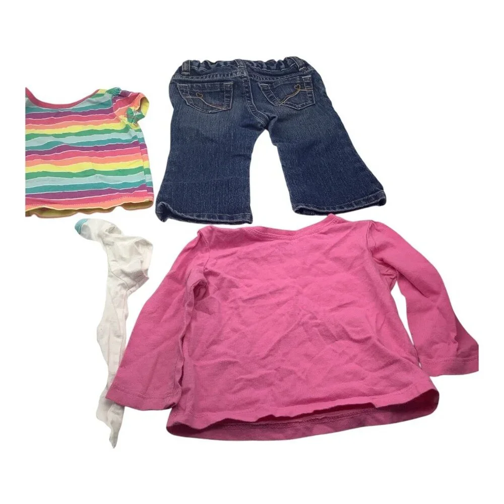 1989 Place Clothing Lot 4pc Girls 6-9 Months Shirts Stretch Boot Cut Denim Jeans